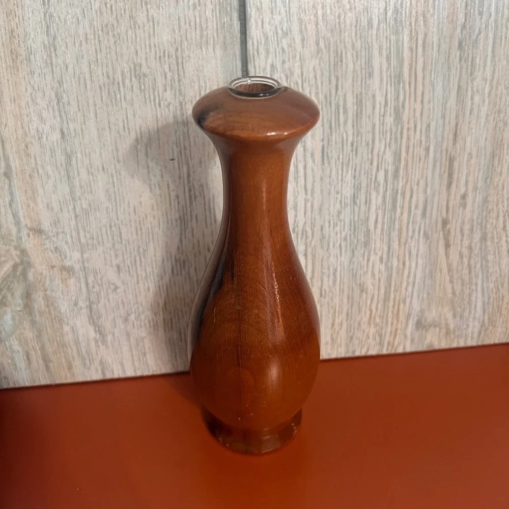 Vintage Ralph A Bailey‎ Oregon Myrtlewood Bud Vase with Glass Insert 6.5 Inch
